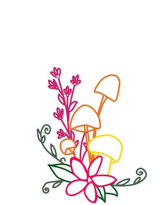 刺繍無料図案・きのこ・花・植物