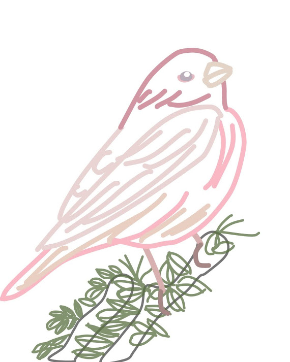 刺繍図案・ピンクの鳥