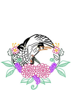 刺繍図案・鶴と菊