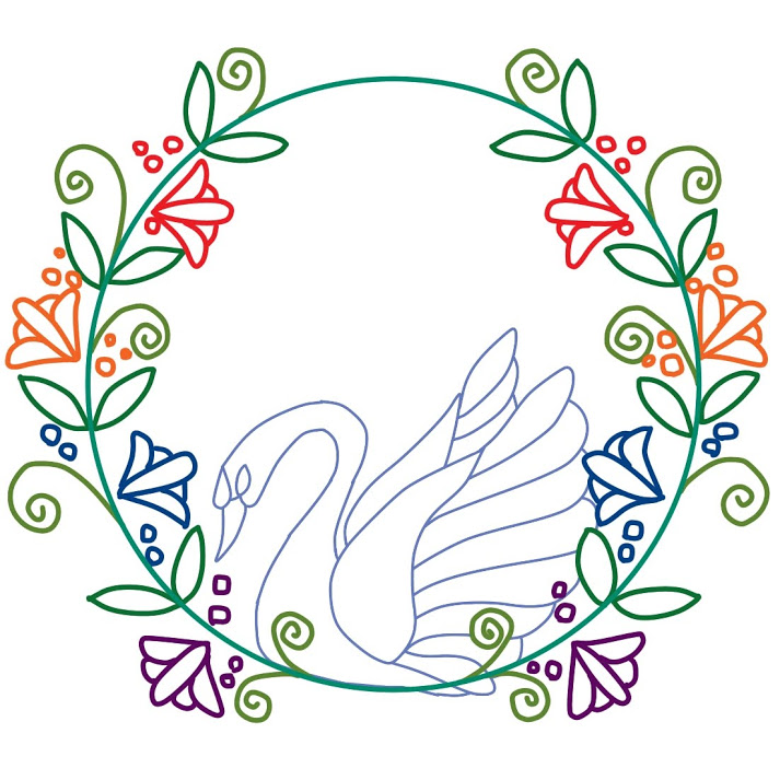 白鳥と花の無料刺繍図案