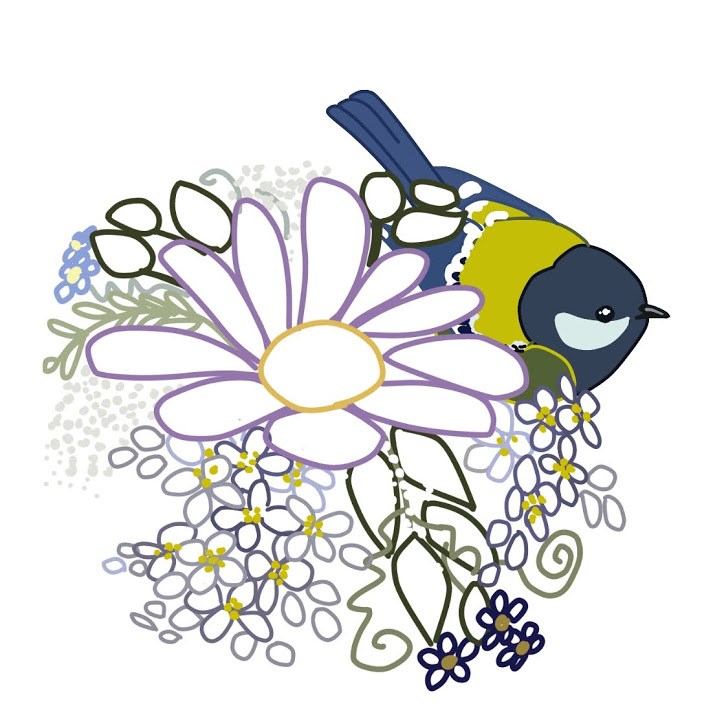 刺繍図案イラスト(青い鳥・鳩と花)