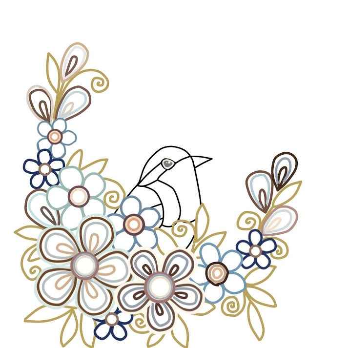 刺繍図案イラスト(ツバメと花)