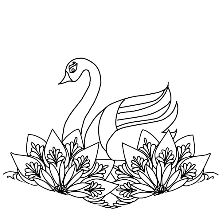 刺繍図案イラスト・白鳥と花