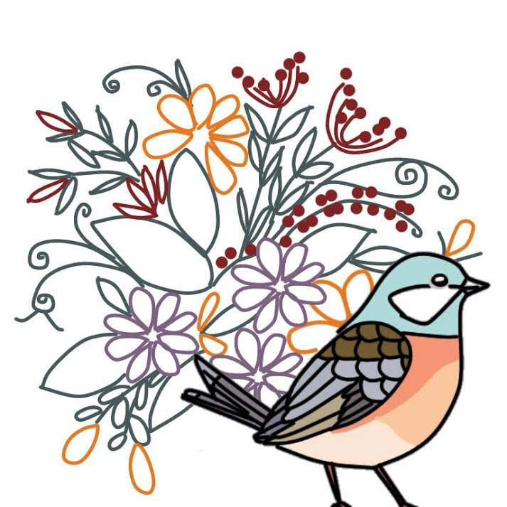 刺繍図案イラスト(鳩と花)