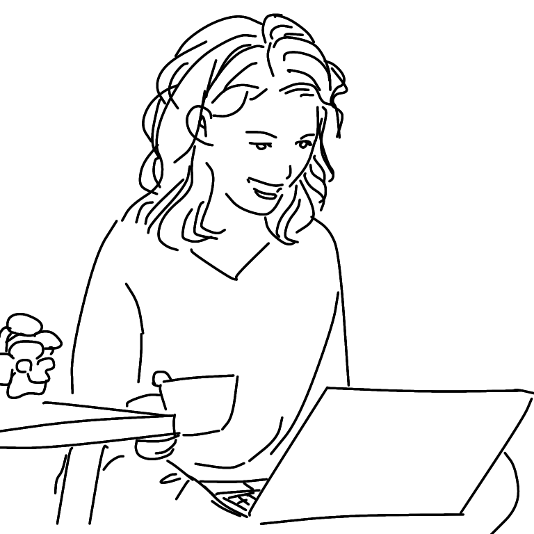 フリーイラスト パソコンを操作する女性のイラスト はなのす 刺繍と女の子のイラスト