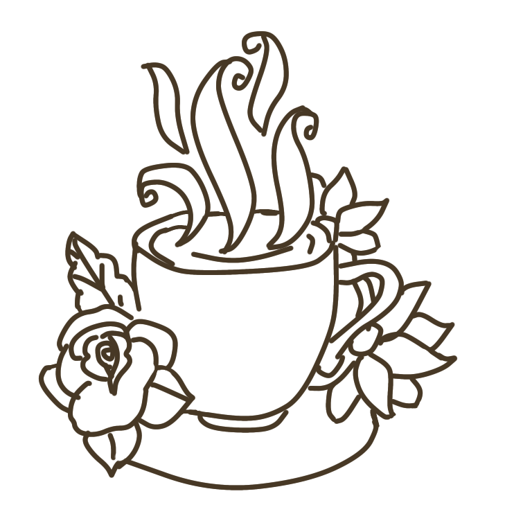 フリーイラスト 花とコーヒーカップのイラスト はなのす 在宅で仕事しながら手芸を楽しむ デアゴスティーニ アシェット クチュリエハンター