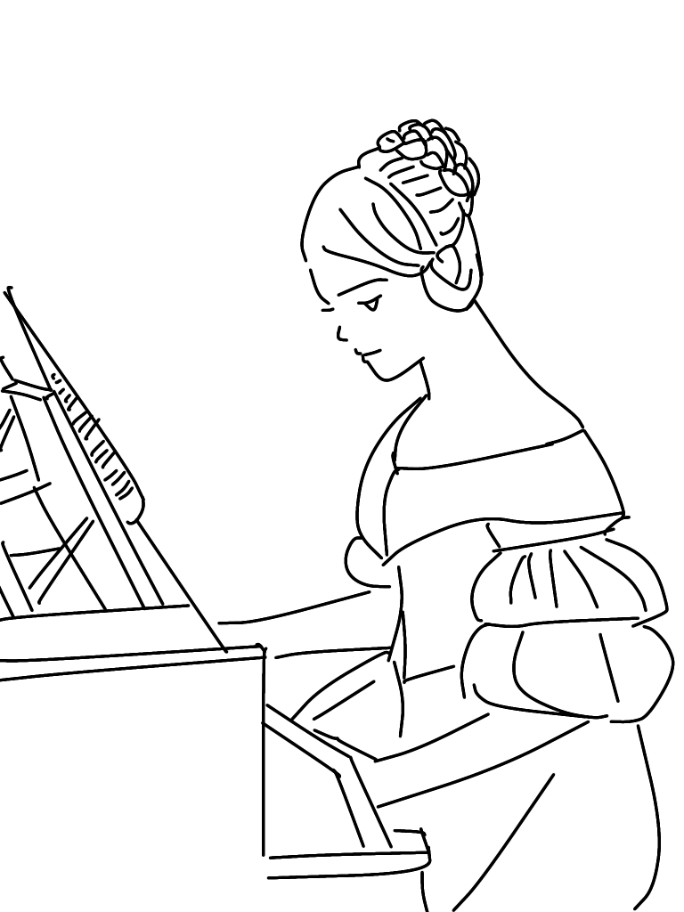 フリーイラスト ピアノを弾く女性のイラスト はなのす 在宅で仕事しながら手芸を楽しむ デアゴスティーニ アシェット分冊百科ハンター